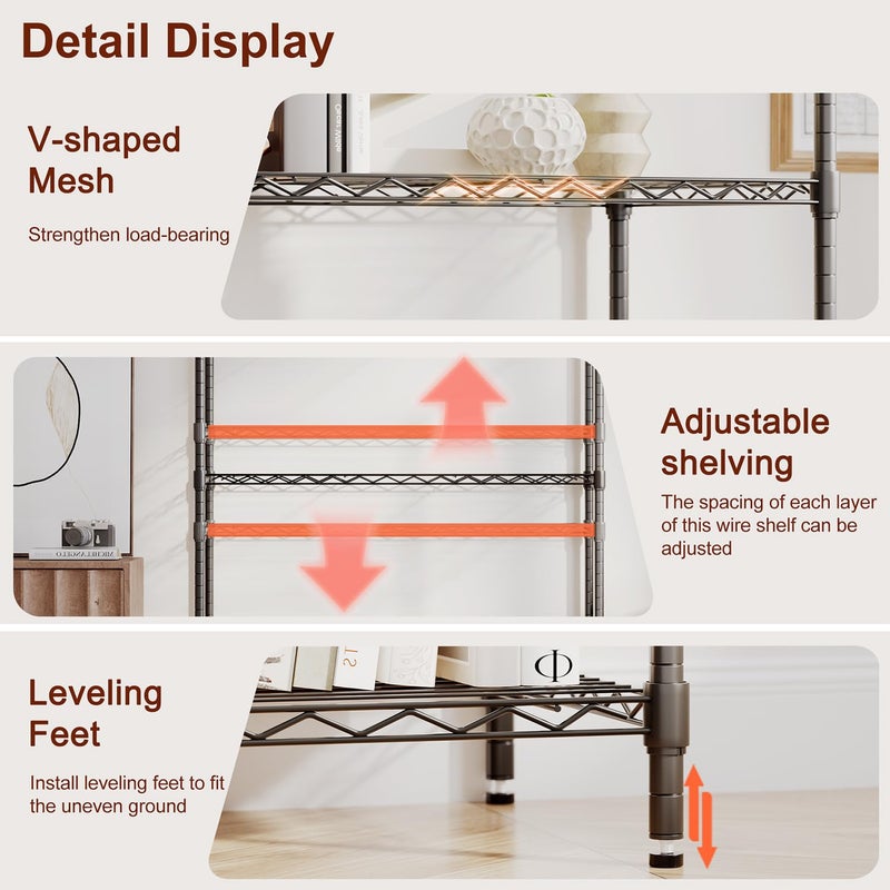 BestOffice | 4-Tier Wire Storage Shelves | 36x14x54 | Black | with Adjustable Racks | Heavy-Duty Metal Shelf, Holds Upto 1000 lbs | No-Tool Assembly | Ideal for Home & Garage Shelving - Image 4